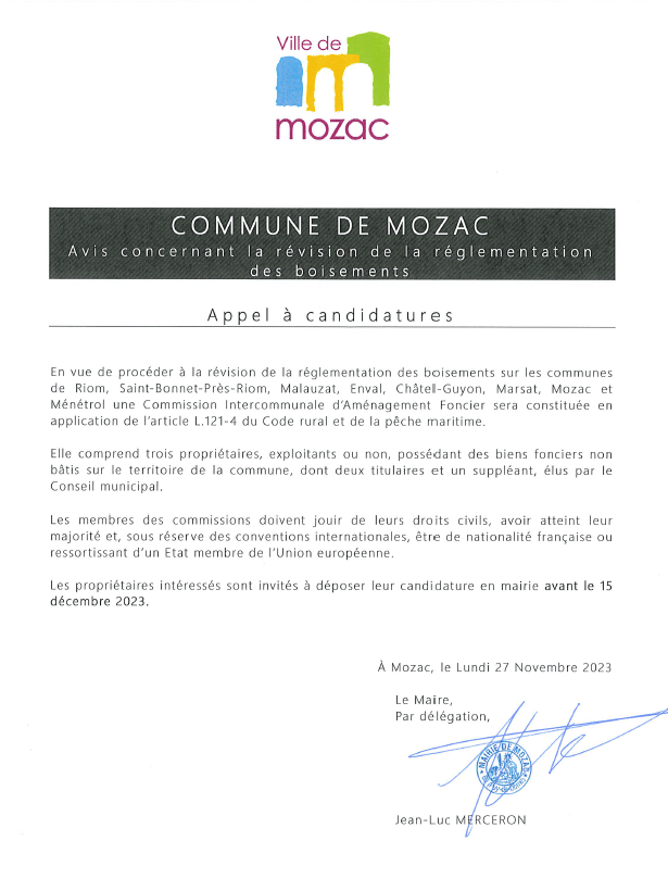 Appel à candidatures – Réglementation des boisements