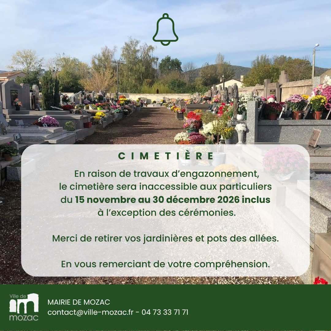 🌱 Engazonnement des cimetières de Mozac : travaux en novembre et décembre